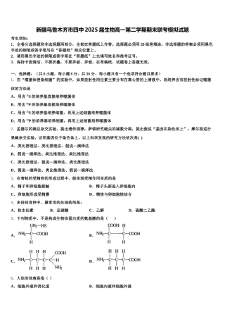 新疆乌鲁木齐市四中2025届生物高一第二学期期末联考模拟试题含解析