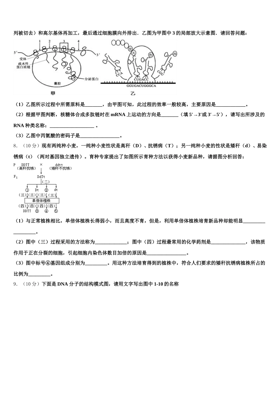 2024-2025学年新疆师范大学附属实验高中高一下生物期末检测试题含解析_第2页