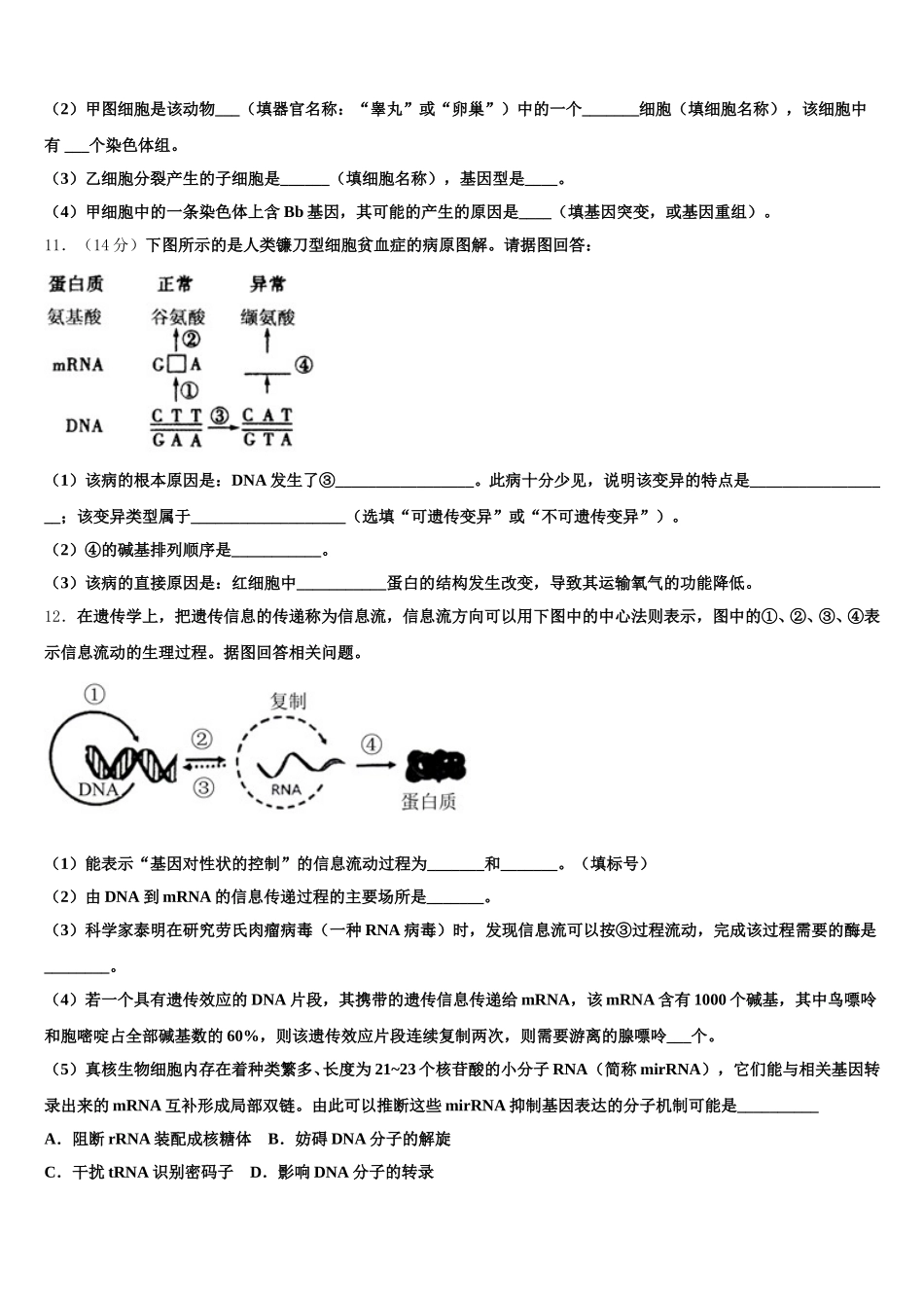 2024-2025学年新疆维吾尔自治区生产建设兵团第二中学生物高一下期末检测模拟试题含解析_第3页