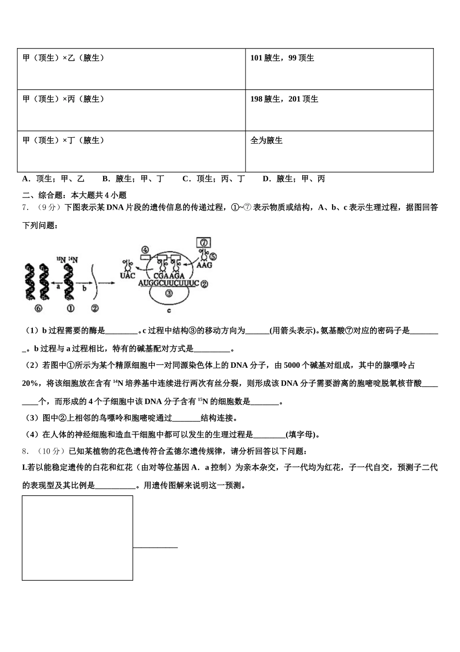 新疆石河子二中2025届高一下生物期末统考模拟试题含解析_第2页