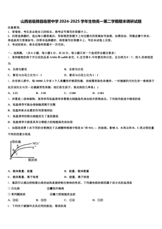 山西省临猗县临晋中学2024-2025学年生物高一第二学期期末调研试题含解析