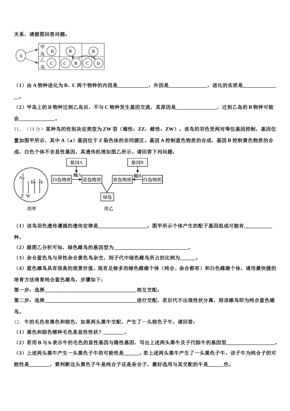 山西省临猗县临晋中学2024-2025学年生物高一下期末统考模拟试题含解析_第3页