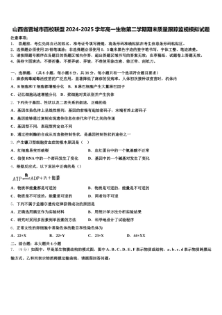 山西省晋城市百校联盟2024-2025学年高一生物第二学期期末质量跟踪监视模拟试题含解析