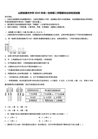 山西省康杰中学2025年高一生物第二学期期末达标检测试题含解析