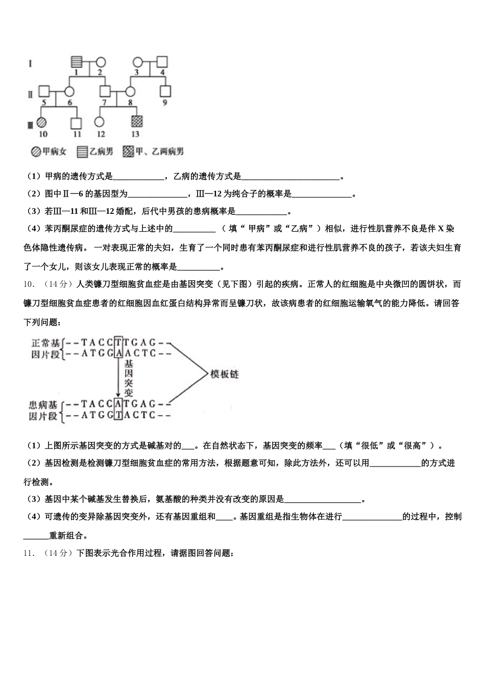 山西省朔州市怀仁市2025年高一生物第二学期期末学业水平测试模拟试题含解析_第3页