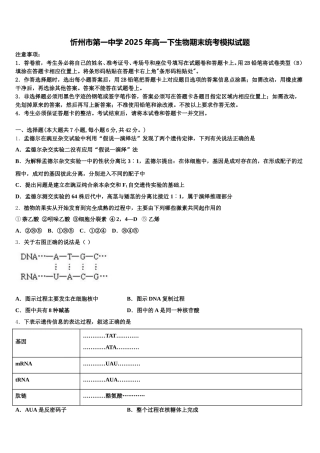 忻州市第一中学2025年高一下生物期末统考模拟试题含解析