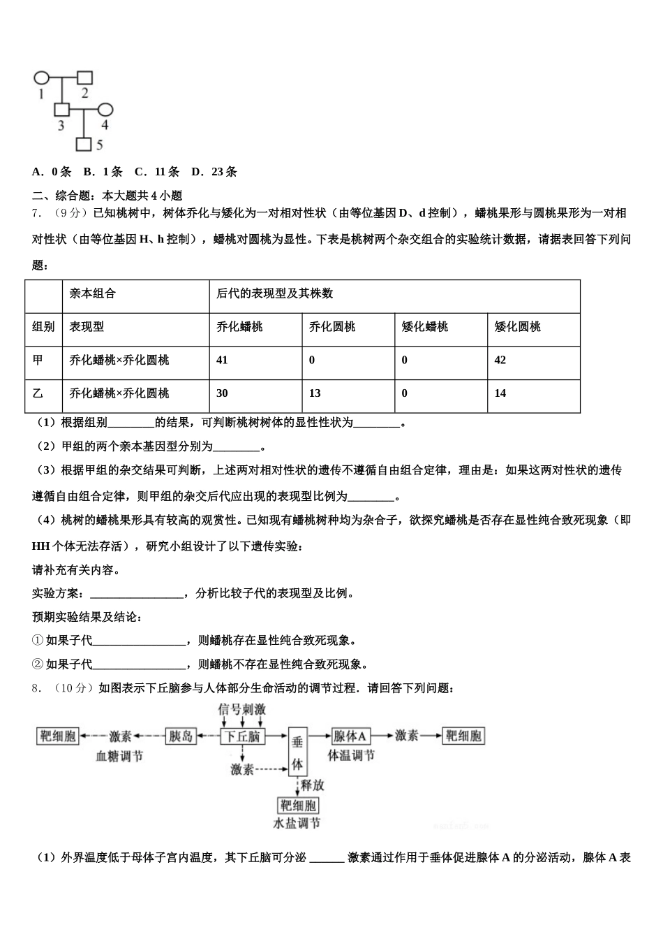山西省太原市2025届生物高一第二学期期末教学质量检测模拟试题含解析_第2页