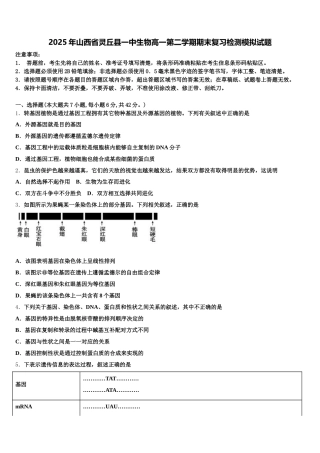 2025年山西省灵丘县一中生物高一第二学期期末复习检测模拟试题含解析