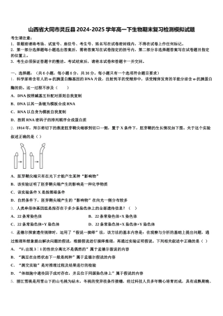 山西省大同市灵丘县2024-2025学年高一下生物期末复习检测模拟试题含解析
