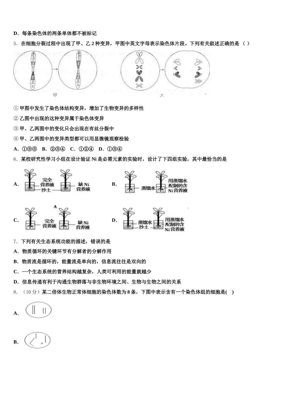 2024-2025学年山西省运城中学、芮城中学生物高一下期末考试模拟试题含解析_第2页