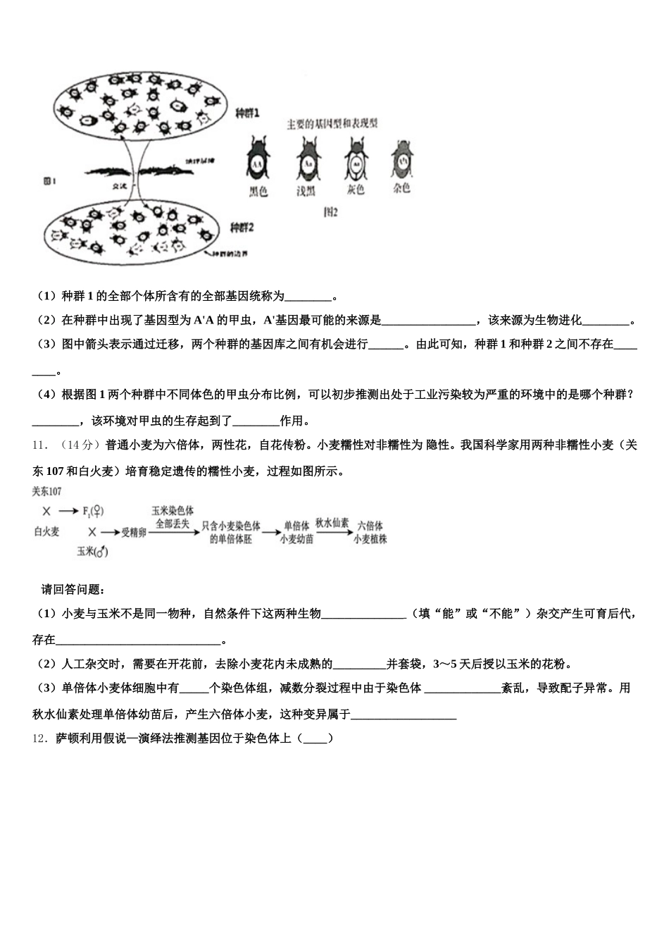 2025届山西省河津二中生物高一第二学期期末质量检测模拟试题含解析_第3页