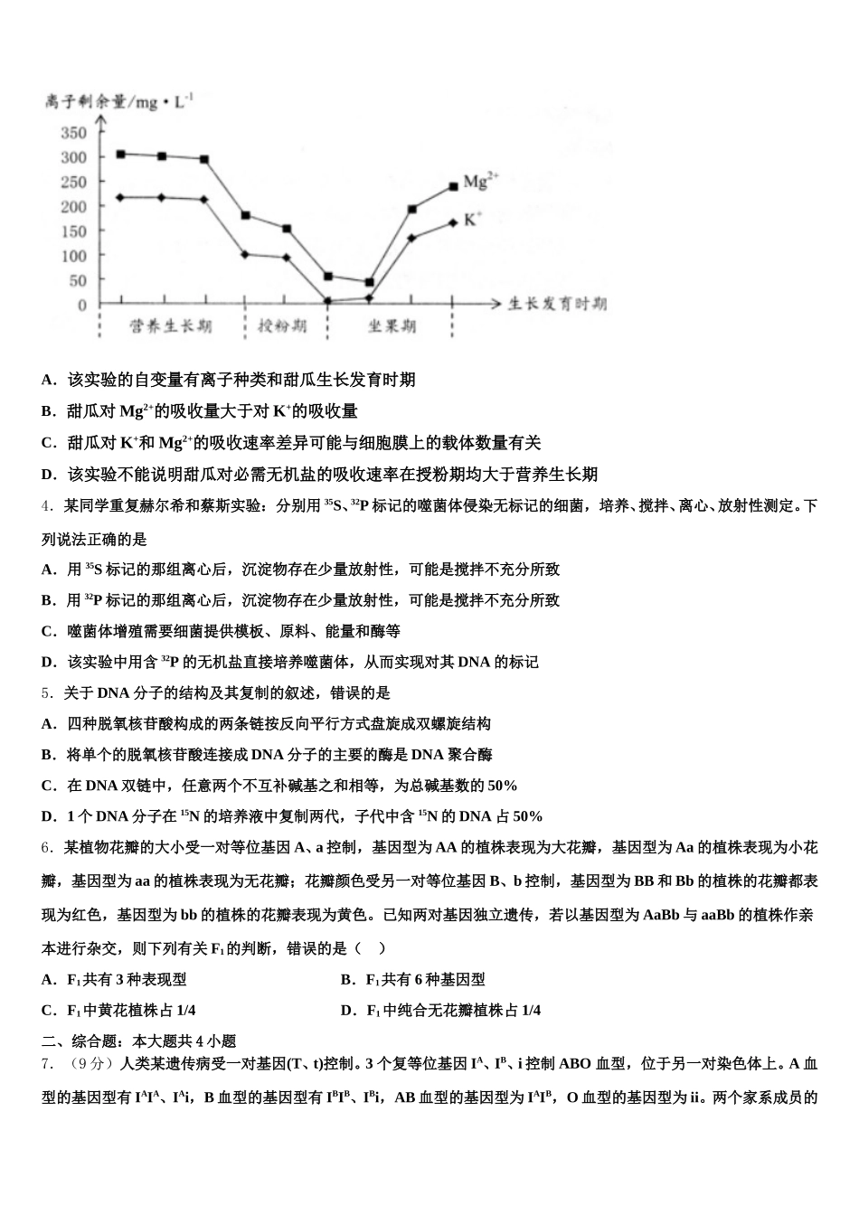 2024-2025学年山西省吕梁学院附属高级中学生物高一下期末统考模拟试题含解析_第2页