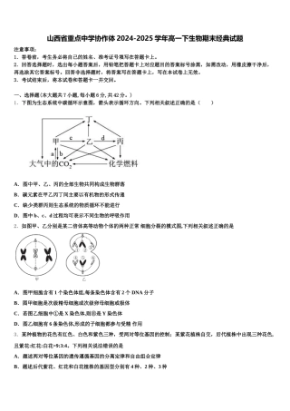 山西省重点中学协作体2024-2025学年高一下生物期末经典试题含解析