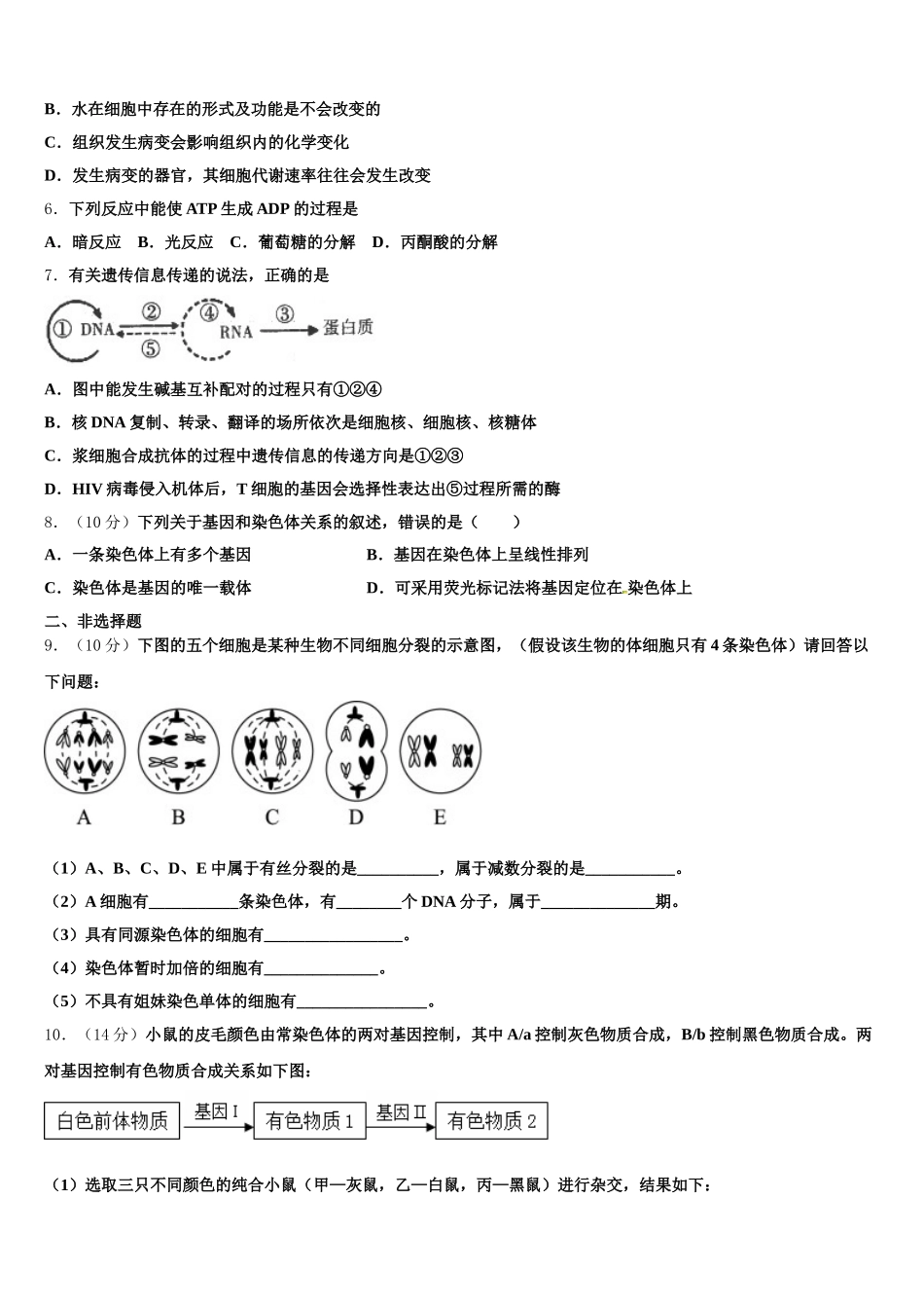 2025年山西省太原市六十六中生物高一第二学期期末检测模拟试题含解析_第2页