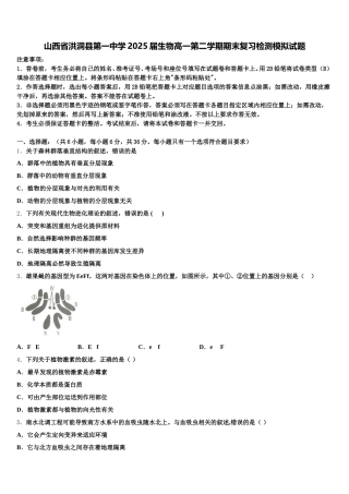 山西省洪洞县第一中学2025届生物高一第二学期期末复习检测模拟试题含解析