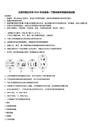 太原市第五中学2025年生物高一下期末教学质量检测试题含解析