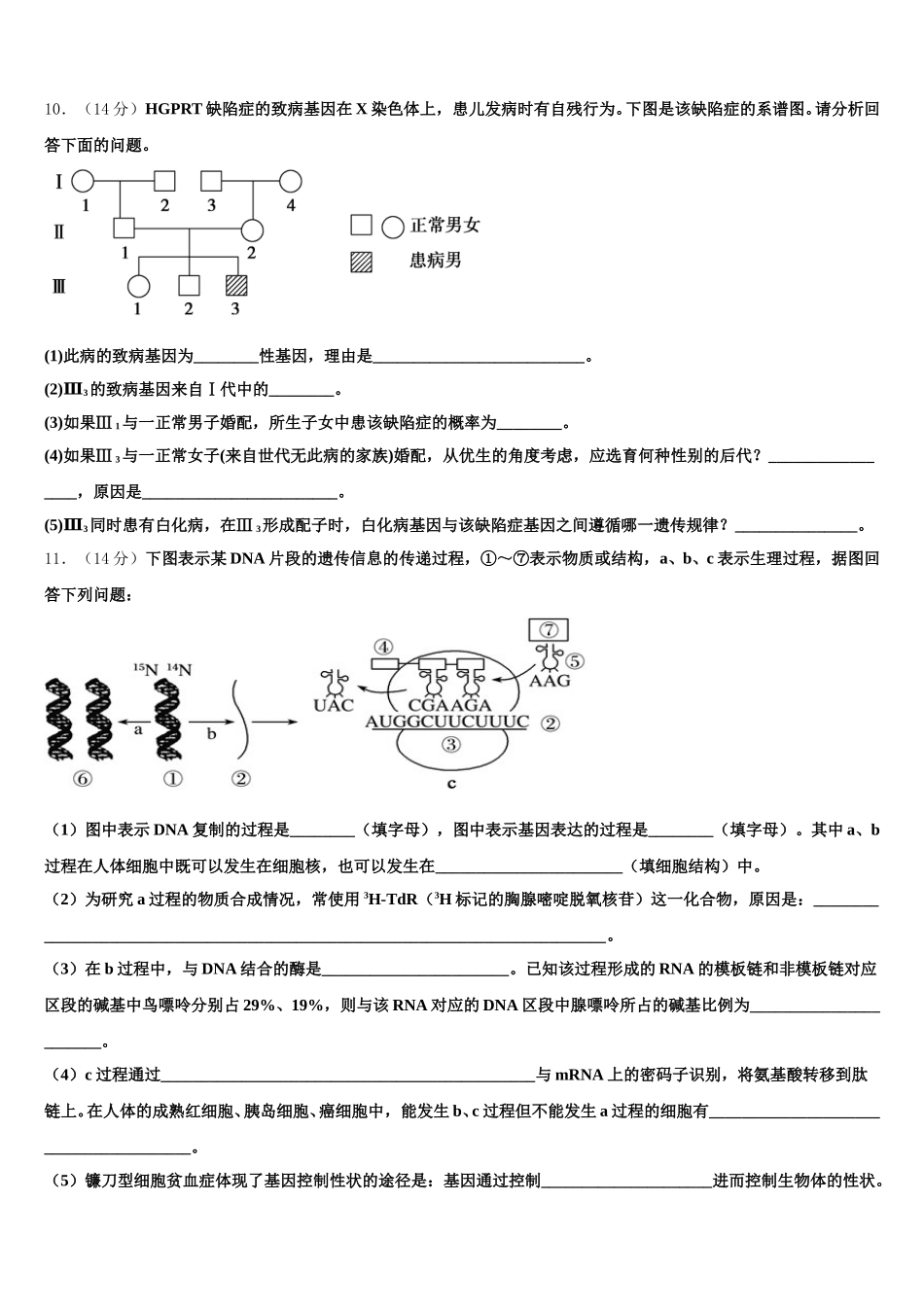 山西省临汾市第一中学等五校2024-2025学年生物高一第二学期期末经典模拟试题含解析_第3页