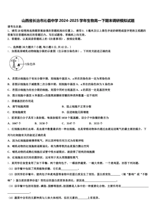 山西省长治市沁县中学2024-2025学年生物高一下期末调研模拟试题含解析