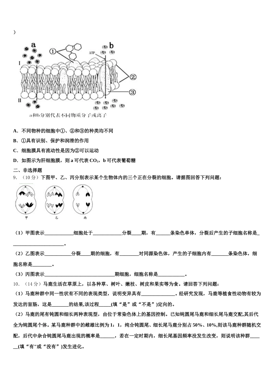 2024-2025学年山西省长治市太行中学高一下生物期末质量检测试题含解析_第2页