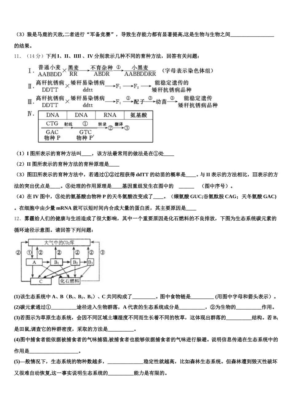2024-2025学年山西省长治市太行中学高一下生物期末质量检测试题含解析_第3页