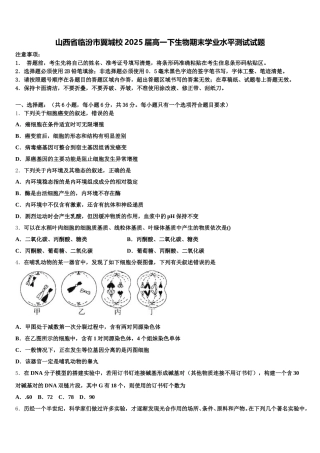 山西省临汾市翼城校2025届高一下生物期末学业水平测试试题含解析