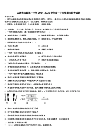 山西省应县第一中学2024-2025学年高一下生物期末统考试题含解析