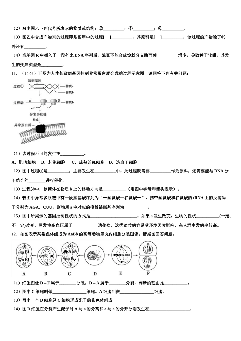 山西省大同二中2025届生物高一下期末学业水平测试模拟试题含解析_第3页