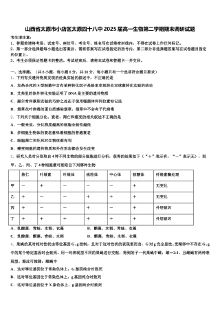 山西省太原市小店区太原四十八中2025届高一生物第二学期期末调研试题含解析