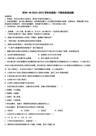 忻州一中2024-2025学年生物高一下期末检测试题含解析