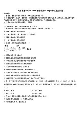 高平市第一中学2025年生物高一下期末考试模拟试题含解析