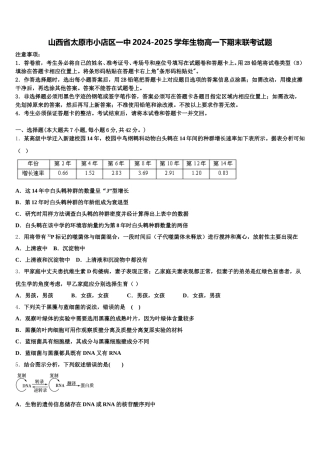山西省太原市小店区一中2024-2025学年生物高一下期末联考试题含解析