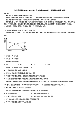 山西省朔州市2024-2025学年生物高一第二学期期末联考试题含解析