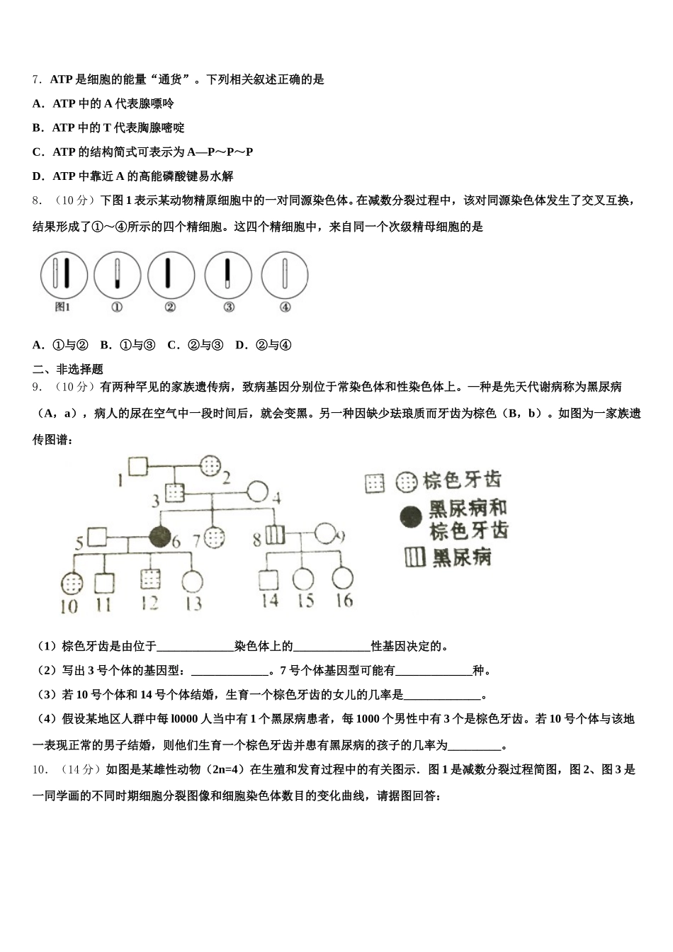 2025年山西省怀仁县第一中学生物高一下期末教学质量检测试题含解析_第2页