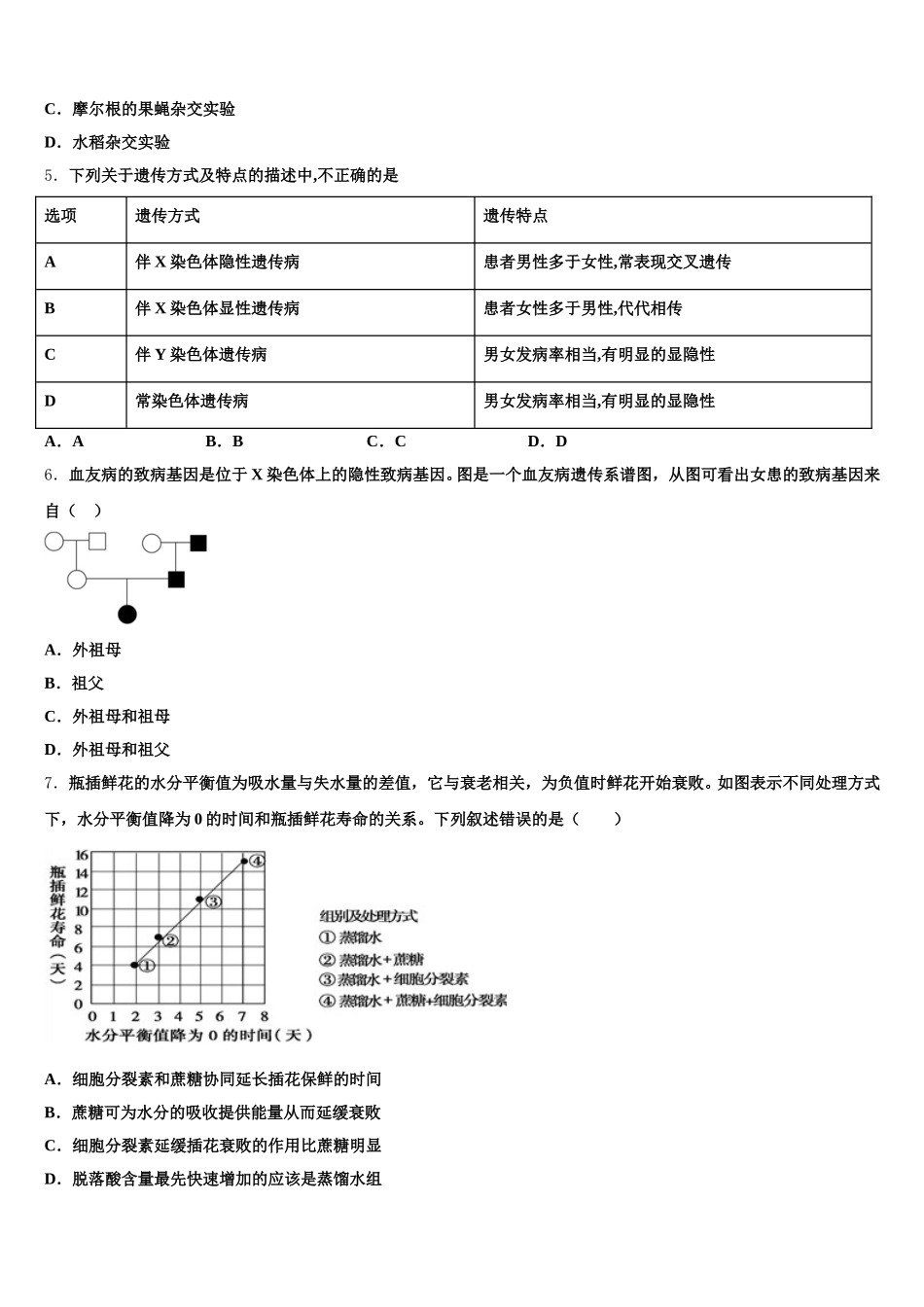 山西省运城市景胜中学2025年生物高一第二学期期末学业质量监测试题含解析_第2页