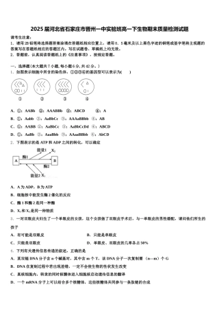 2025届河北省石家庄市晋州一中实验班高一下生物期末质量检测试题含解析