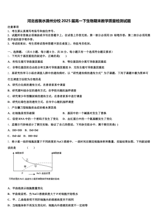 河北省衡水滁州分校2025届高一下生物期末教学质量检测试题含解析
