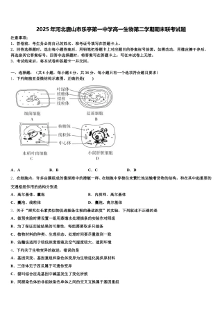 2025年河北唐山市乐亭第一中学高一生物第二学期期末联考试题含解析