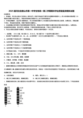 2025届河北省唐山市第一中学生物高一第二学期期末学业质量监测模拟试题含解析