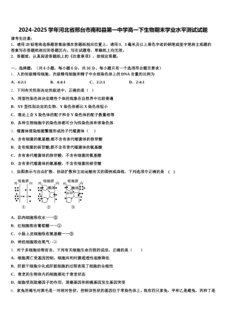 2024-2025学年河北省邢台市南和县第一中学高一下生物期末学业水平测试试题含解析