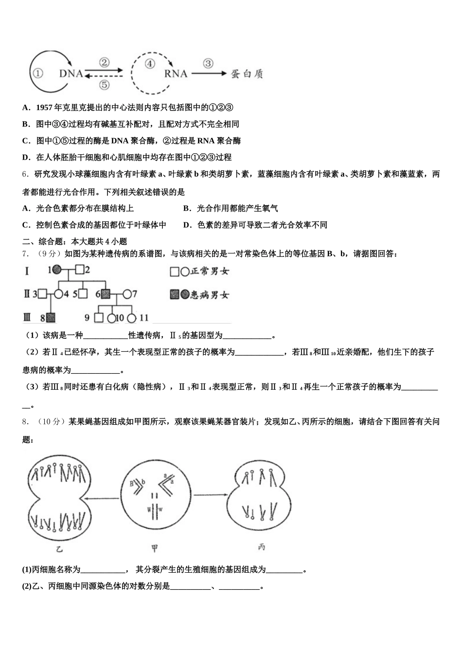 2025届河北省邯郸市曲周县一中高一下生物期末质量检测试题含解析_第2页