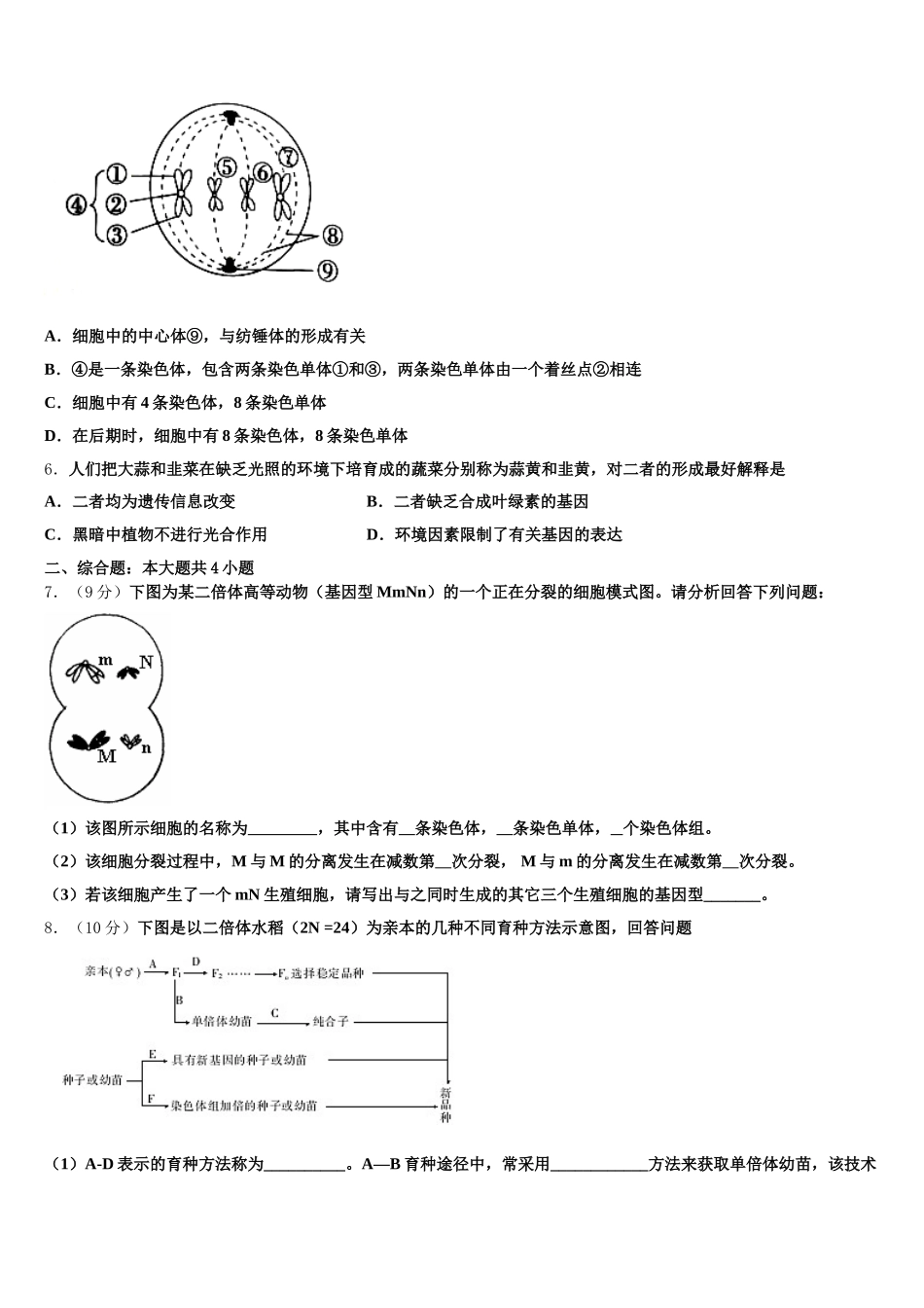2025届河北省石家庄市康福外国语学校高一下生物期末检测试题含解析_第2页