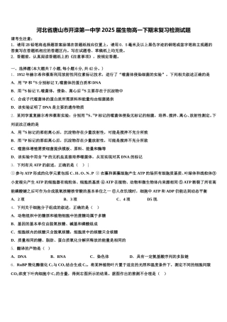 河北省唐山市开滦第一中学2025届生物高一下期末复习检测试题含解析