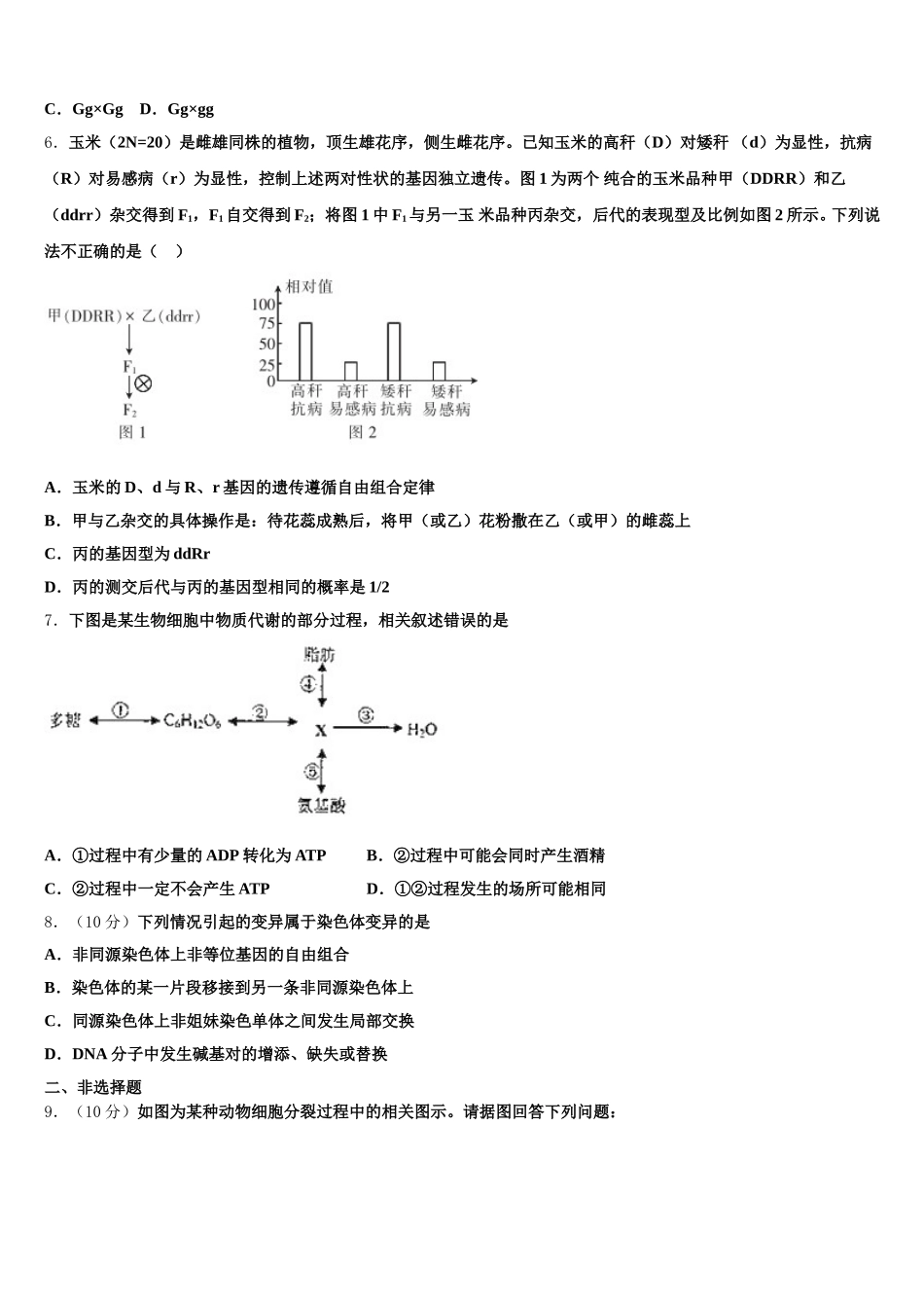 河北省承德实验中学2024-2025学年高一生物第二学期期末质量检测试题含解析_第2页