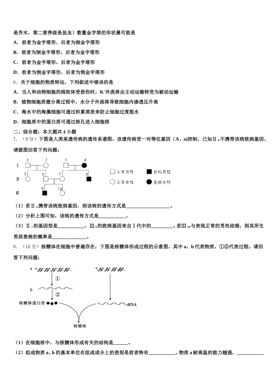 2025年河北南宫中学等四校生物高一第二学期期末调研试题含解析_第2页