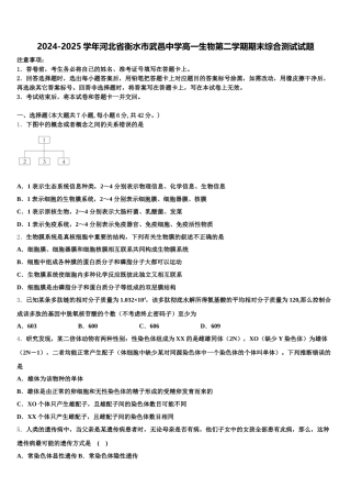 2024-2025学年河北省衡水市武邑中学高一生物第二学期期末综合测试试题含解析