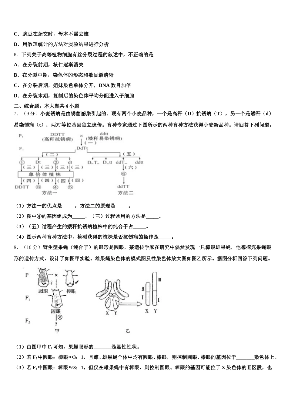 石家庄市第一中学2024-2025学年高一下生物期末检测模拟试题含解析_第2页
