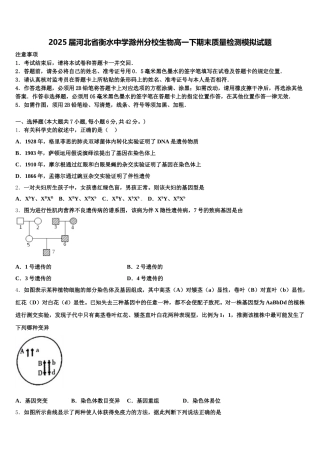 2025届河北省衡水中学滁州分校生物高一下期末质量检测模拟试题含解析