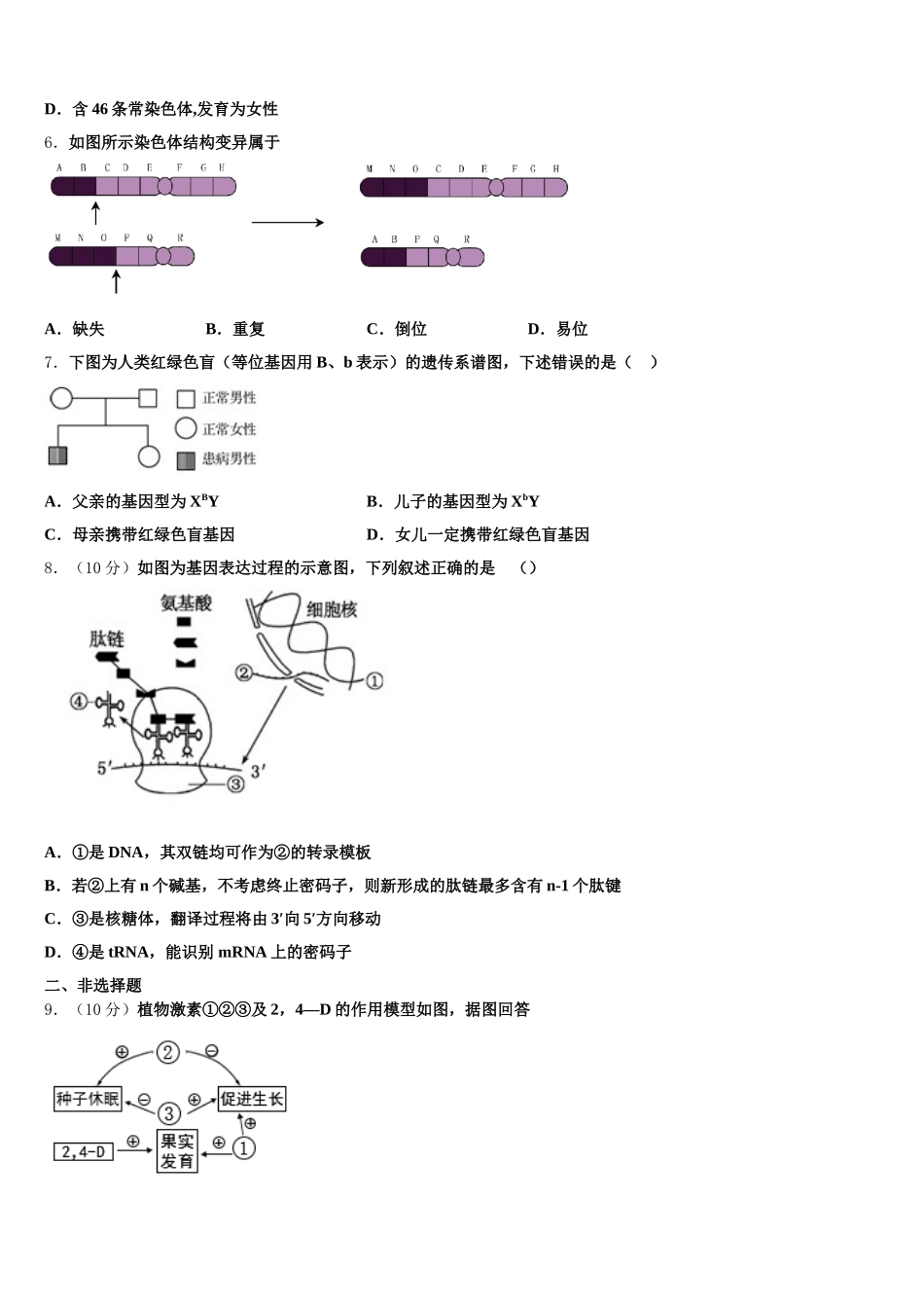 河北省邢台市2025年高一生物第二学期期末学业质量监测模拟试题含解析_第2页