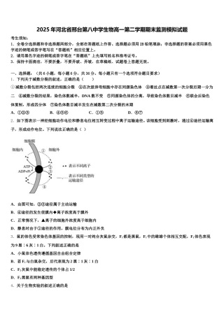 2025年河北省邢台第八中学生物高一第二学期期末监测模拟试题含解析