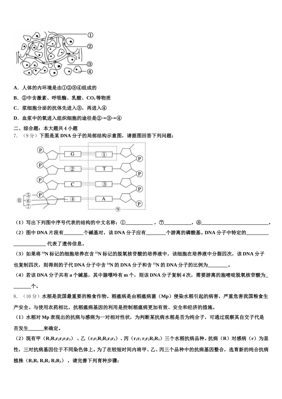 河北大名县第一中学2025届高一下生物期末综合测试模拟试题含解析_第2页